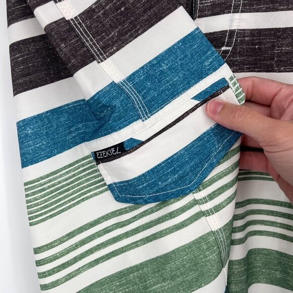 Ezekiel Mens Board Shorts Swim Trunks Size 28 Pocket Striped Blue Green White - Picture 6 of 12